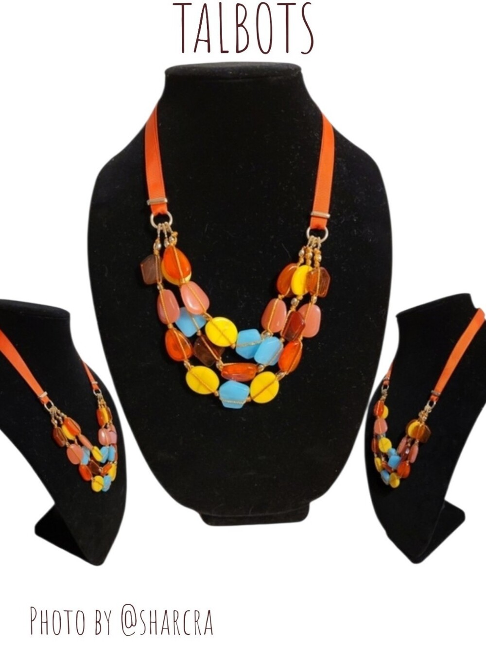 Talbots Women's contemporary chucky, colorful layered necklace red blue orange
